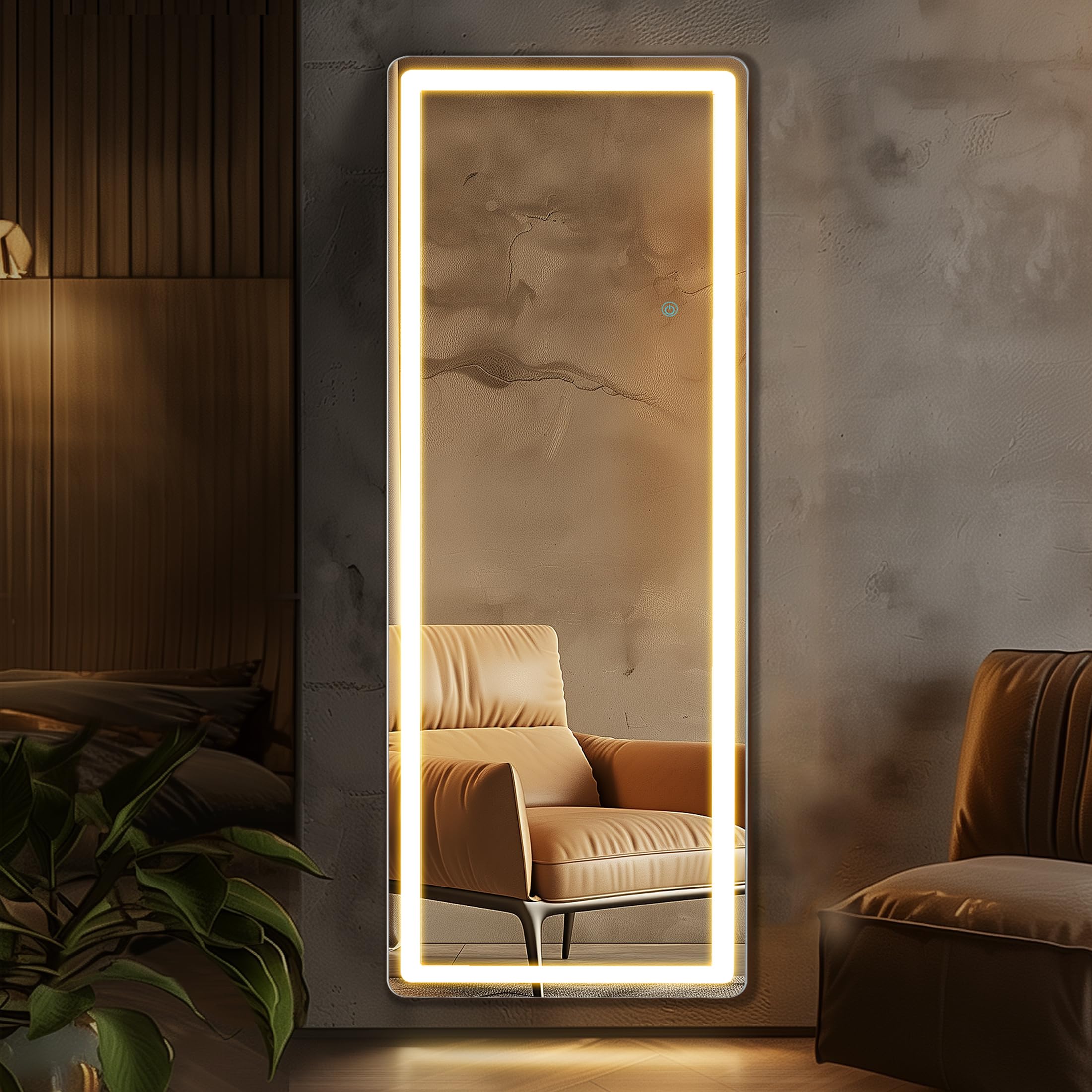 26''×71'' led full length mirror with lights stand or wall mount, long body mirror with 3 color & dimmable lights aluminum alloy frame shatterproof glass for bedroom bathroom, white