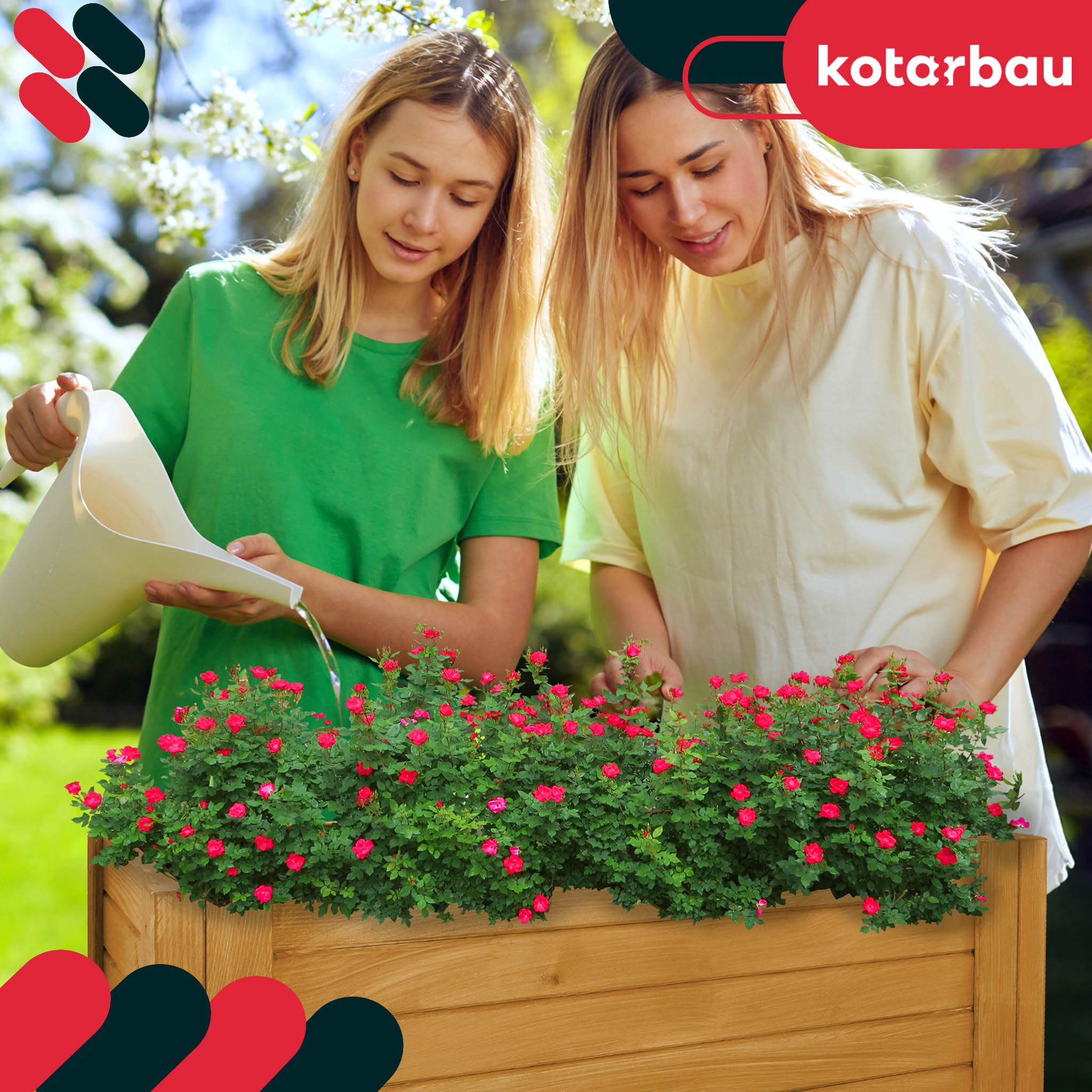 KOTARBAU® Jardinière Extérieur - Bois de Pin Imprégné - 79 x 39 x 30 cm - Chêne - Jardiniere sur Pieds - Bac à Fleurs Rectangulaire - Grande Capacité - avec Toile Anti-Mauvaises Herbes