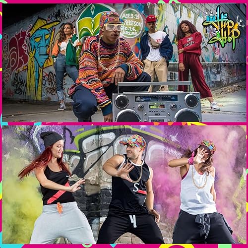 Miniatura 5 de XEPST 80s 90s Hip Hop Accessories for Women Men, 80s 90s Outfits Neon Fanny Pack Hat Sunglasses Gold Chain Earrings