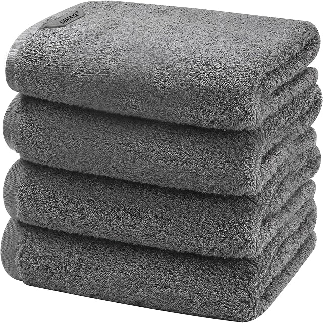 SEMAXE Gray Hand Towels for Bathroom 4-Pack Cotton Towels with Hanging Loop Quick-Drying Easy Care