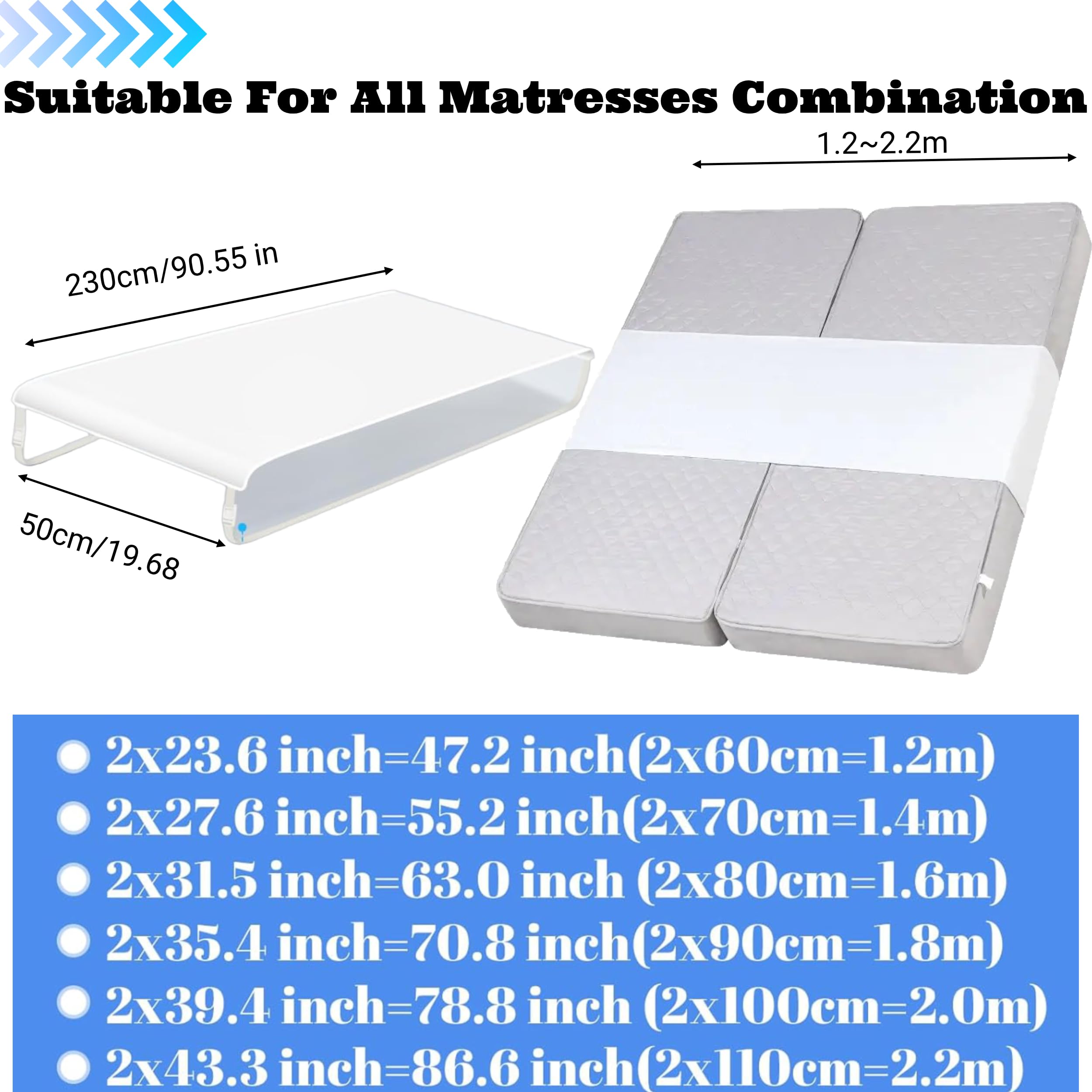 awliye Bed Bridge Twin to King, Extra Long Bed Converter with 4 Fixing Straps, Foldable, Machine-Washable Mattress Connector, Split King Gap Filler for Adjustable Couch, Guests, Babies, Couples