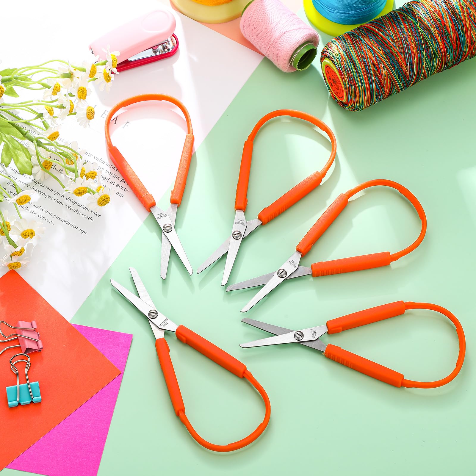 Szsrcywd 6-Pack Mini Loop Scissors – 5.5 Inch Kids Grip Scissors, Self-Opening Design For Special Needs, 6 Colors - View #9