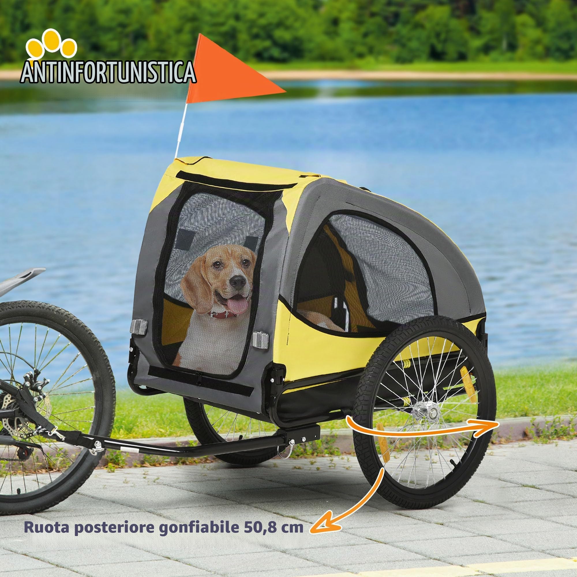 PawHut Rimorchio Bici Cane con Pneumatici 20 Pollici per Medio