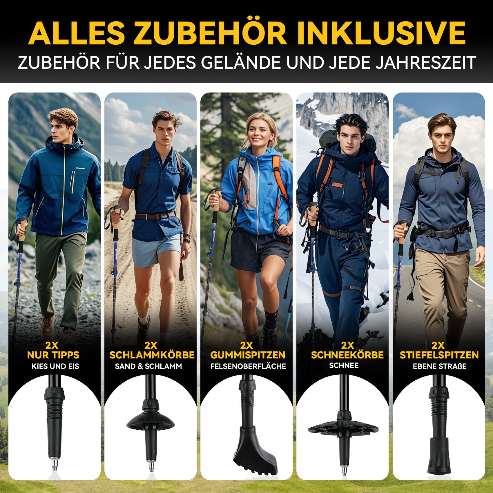 UnderwoodAggregator Carbon Trekkingstöcke – 2 Stück, teleskopierbar, verstellbar, mit Korkgriffen und Schnellverschluss – ideal für Damen, Herren, Rucksackreisen und Trailrunning