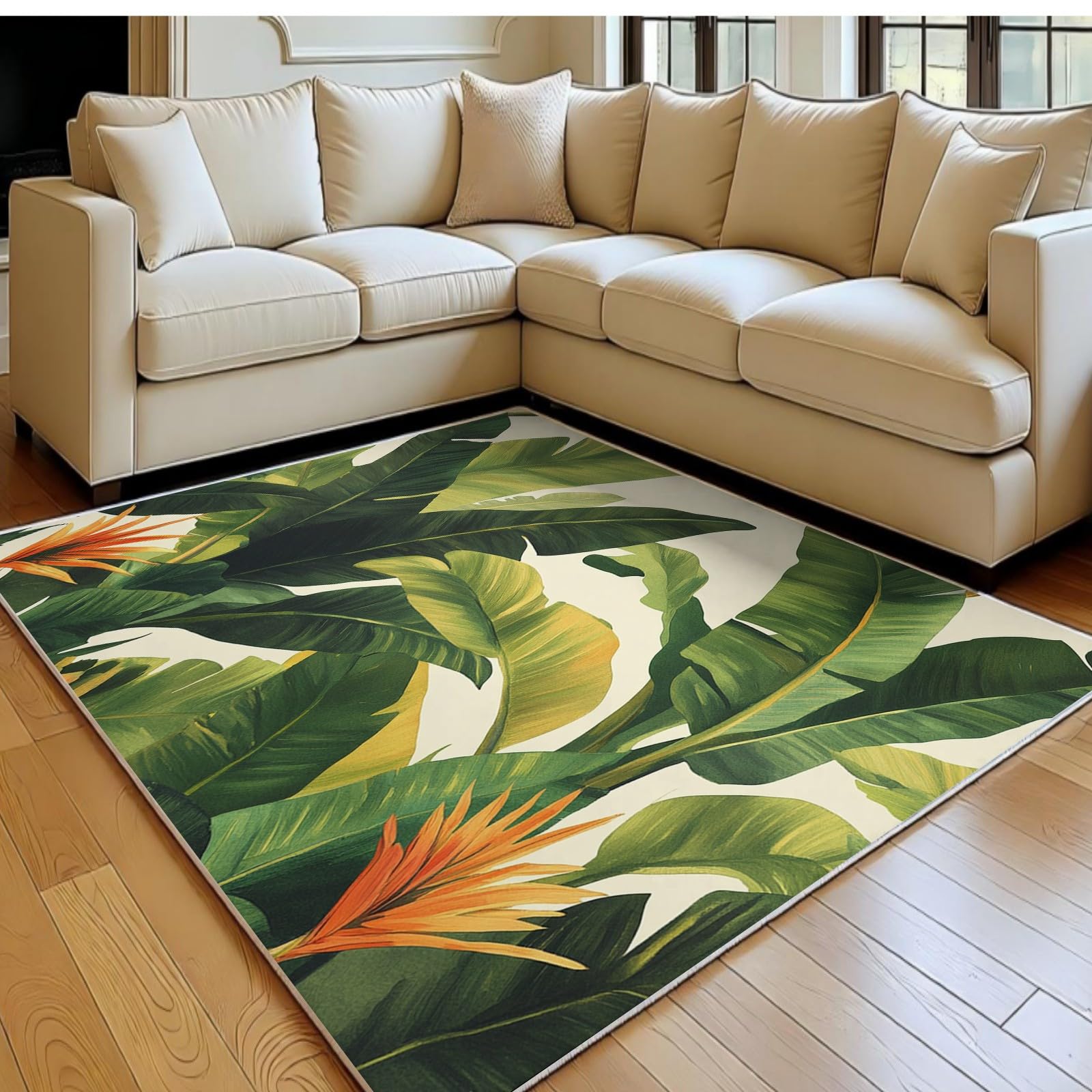 Grand Tapis Jungle Vert Doux pour Salon et Chambre Adulte
