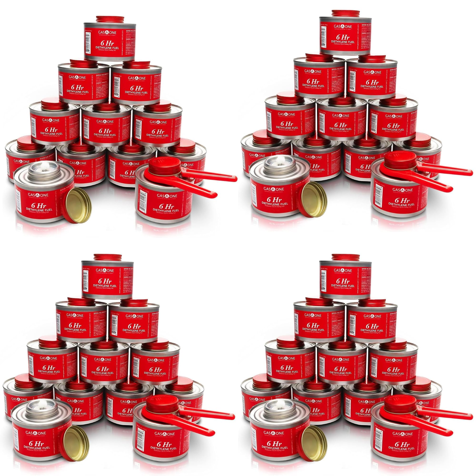 Gas One 48 pk - 6 Hr Cooking Fuel Wick Liquid Safe Chafing Fuel &amp; Lid Opener for Chafing Dish