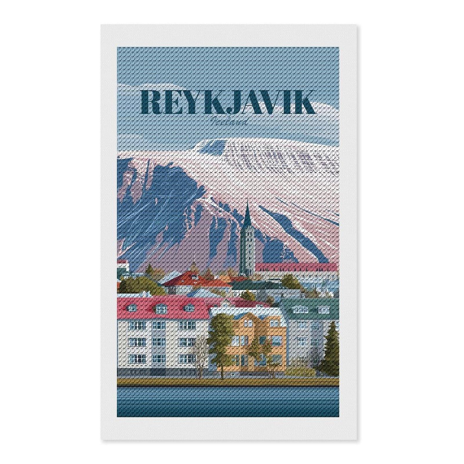 Junmoney Reykjavik Iceland Vintage Round Drill Diamond Painting 12"x20", Satisfying Creative Project, Complete Accessories, Printed Canvas