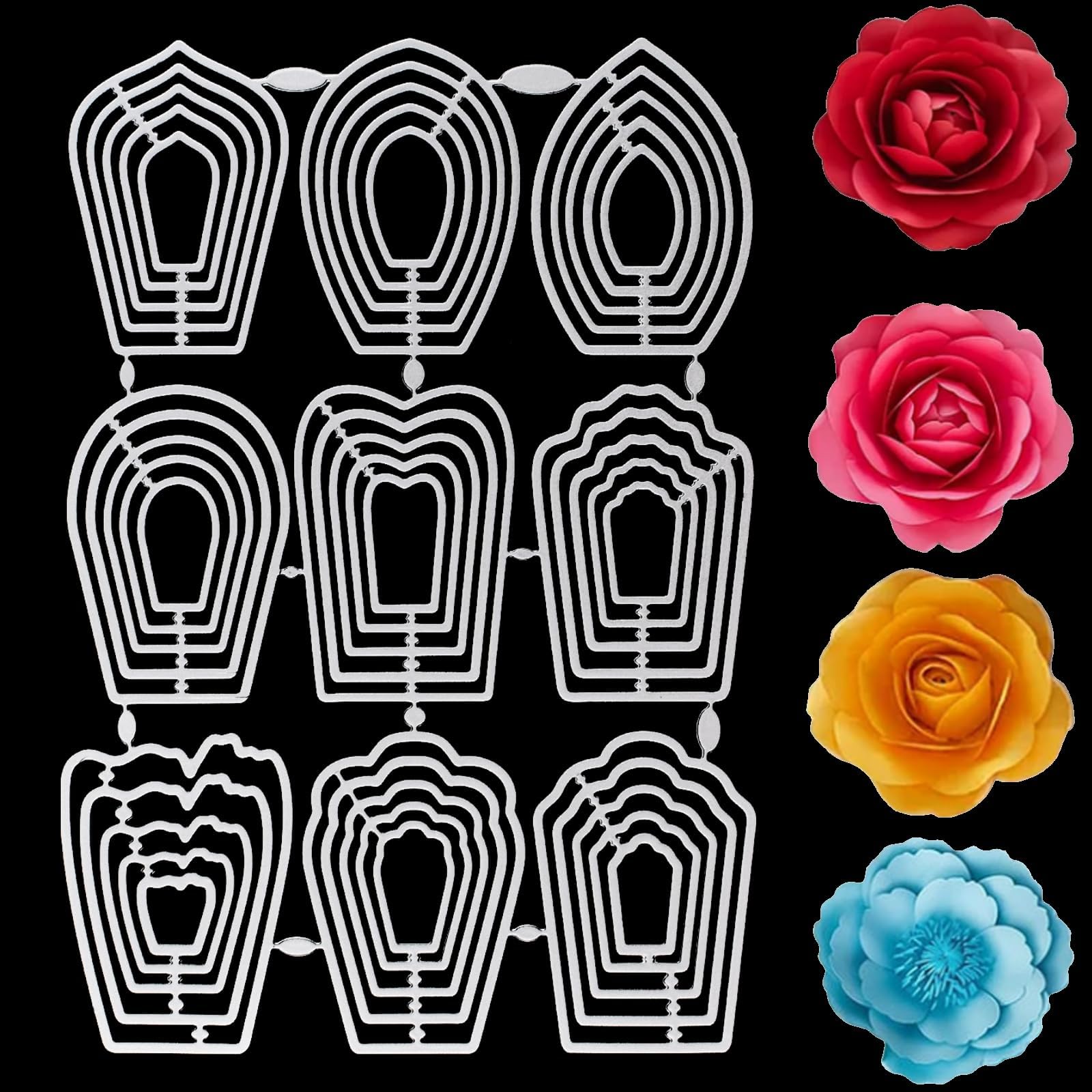 URROMA 9 PCS 3D Flower Metal Cutting Dies, Cutting Dies