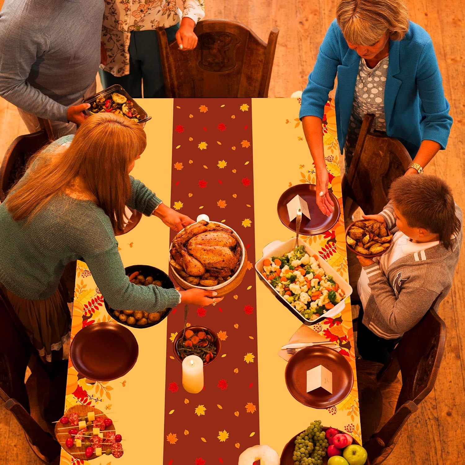 OHOME Thanksgiving Decorations - Plastic Fall Tablecloth for Thanksgiving Friendsgiving | Autumn Table Decor Leaves Floral Table Covers for Outdoor Indoor Party Favors Backdrop,52''x87'',2 Pack