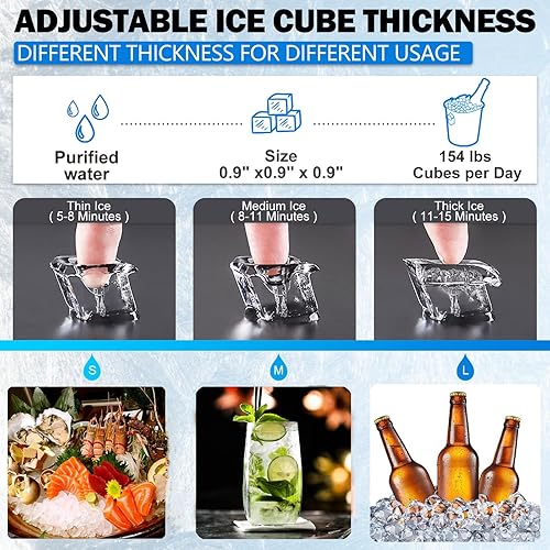 Miniatura 6 de SmaketBuy Máquina comercial para hacer hielo de acero inoxidable de 150 libras24 horas, funcionamiento automático, almacenamiento de 24 libras, 45