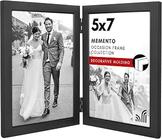 Americanflat Hinged 5x7 Metal Picture Frame With Wide, Beveled Molding and Shatter-Resistant Glass - Modern Picture Frame Displays Two 5x7 Photos - Elegant Photo Frames for Tabletop Display - Black