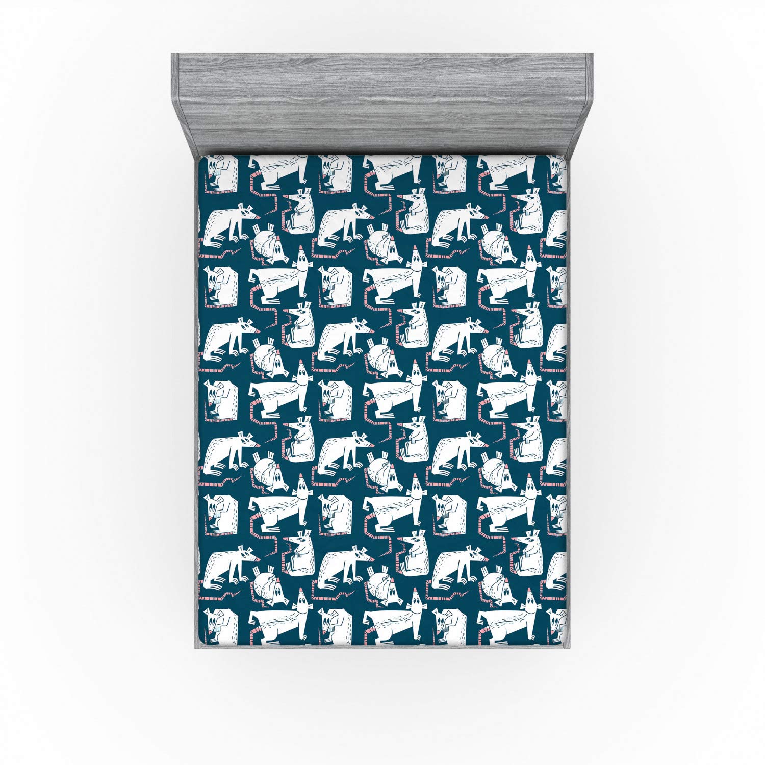 Ambesonne Rats Fitted Sheet, Themed Abstract Cartoon Mouse Pattern Print, Bed Cover with All-Round Elastic Deep Pocket for Comfort, King Size, Dark Teal Pastel Pink