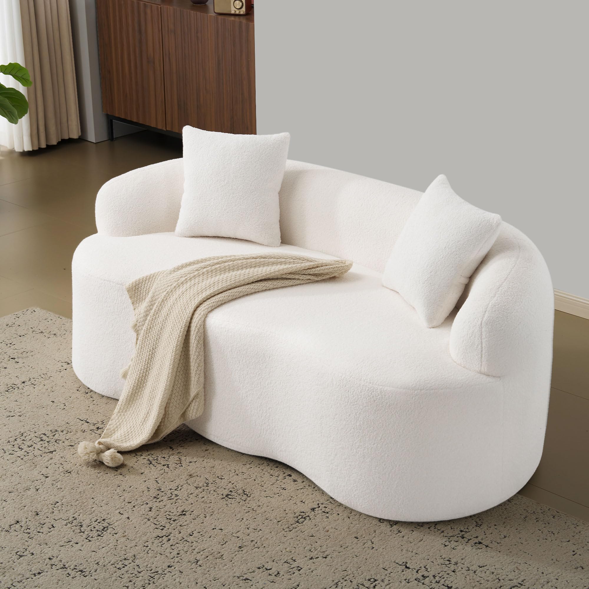 2 Sitzer Sofa 170 cm, geschwungenes Loveseat Sofa mit runden Armlehnen und 2 Kissen, kleines Sofa für Wohnzimmer, Schlafzimmer oder Büro, weiche Couch, montagefrei,(Weiß)