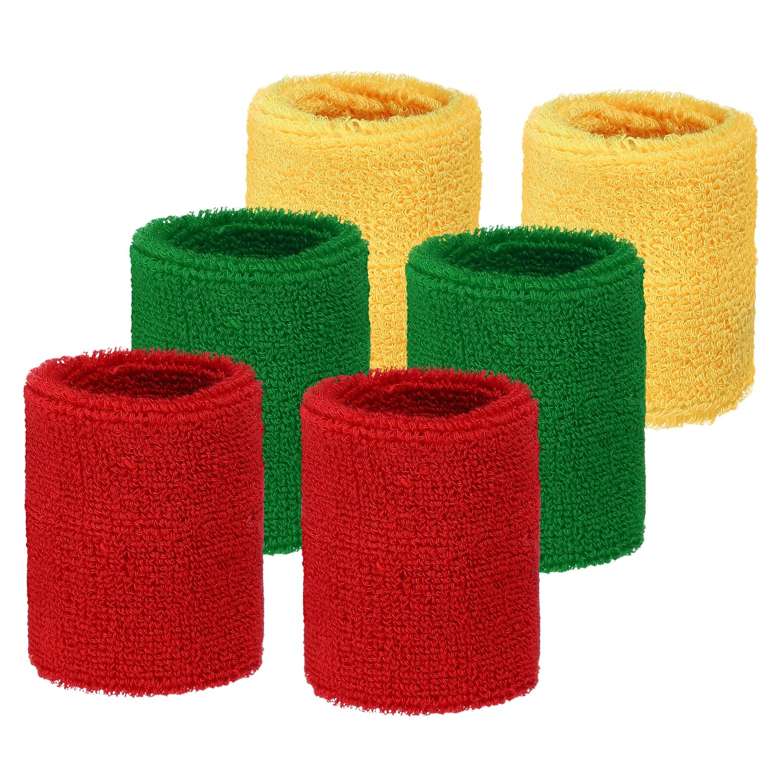 YELARXI Wrist Sweatbands Sports Absorbent Wristband Tennis Wrist Bands Sweat Band for Men and Women Elastic Breathable Wristbands, 6 Pack & 2.56" & Red/Green/Yellow