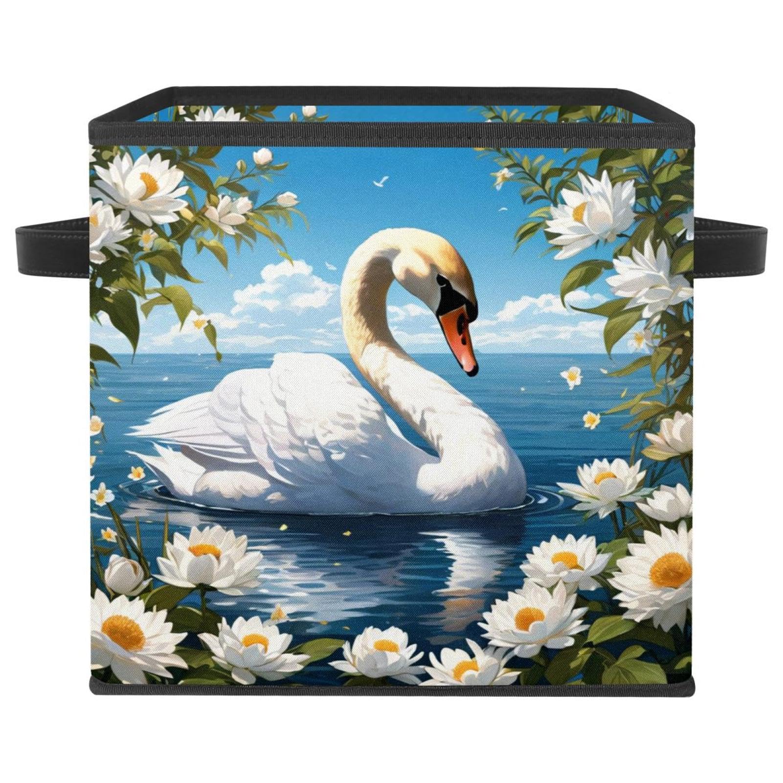 Boîte de rangement pliable haut de gamme cygne et fleur chic
