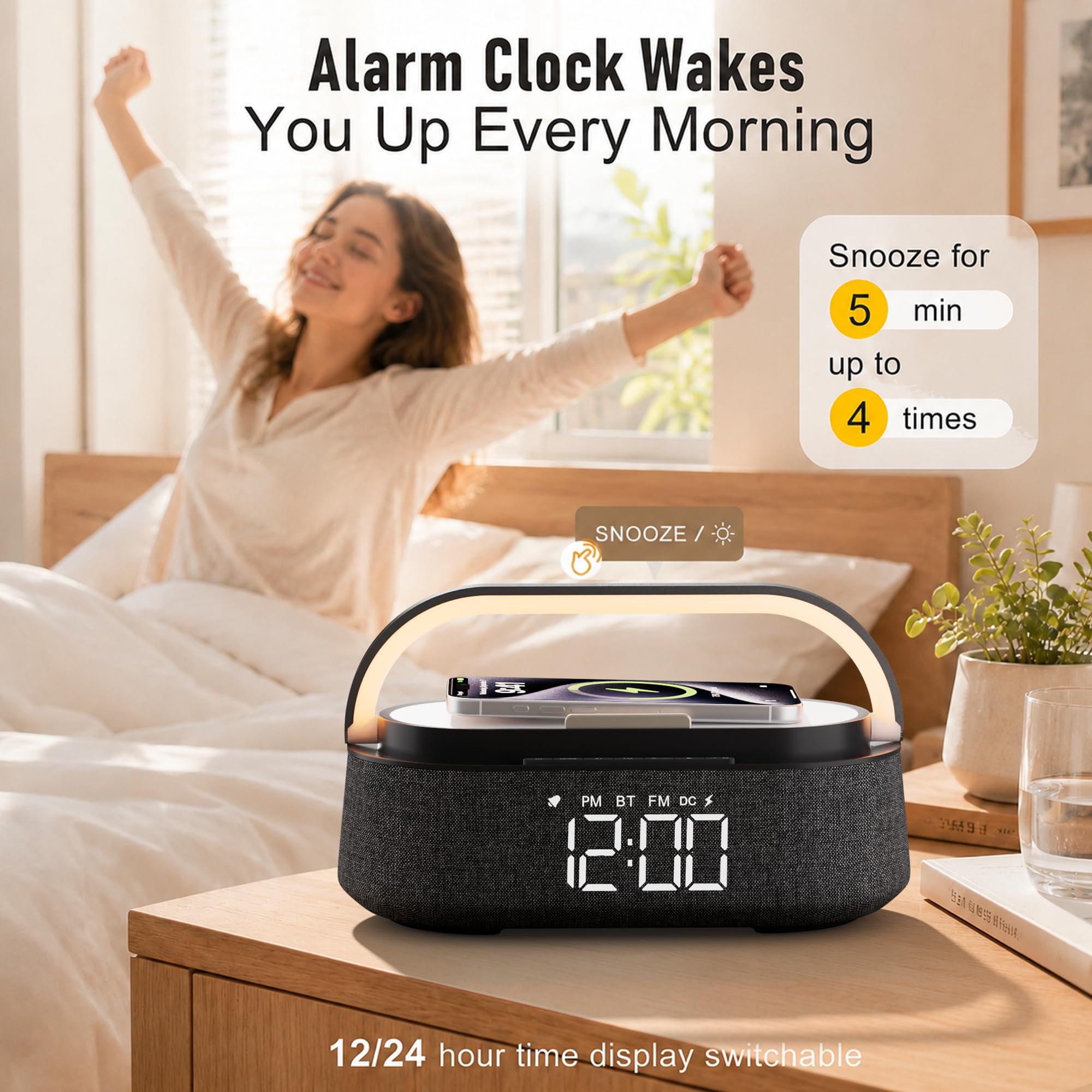 COLSUR Radio Réveil Digital avec Chargement sans Fil avec Lampe