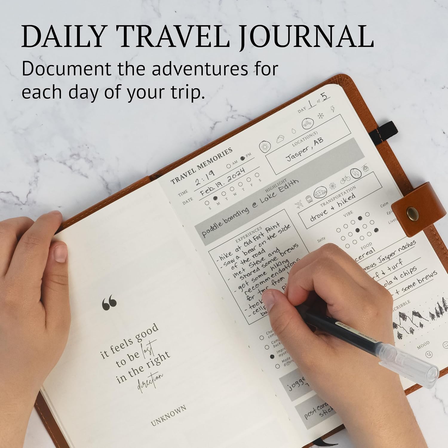 Travel Journal with Prompts - Vegan Leather Adventure Essential - Page-A-Day Travel Journal for Women Men Nonbinary - A5 Daily Diary & Traveler Notebook - Gift - Present - Image 2