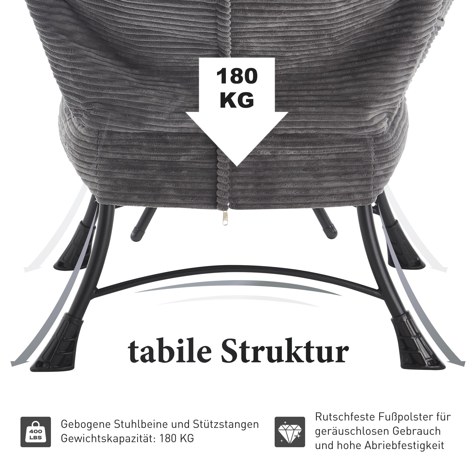 Faulenzersessel mit Ottomane, Relaxsessel mit Hocker – Schlafzimmerstuhl für Erwachsene, moderner Lounge-Akzentstuhl mit Armlehnen, ergonomische Fußstütze