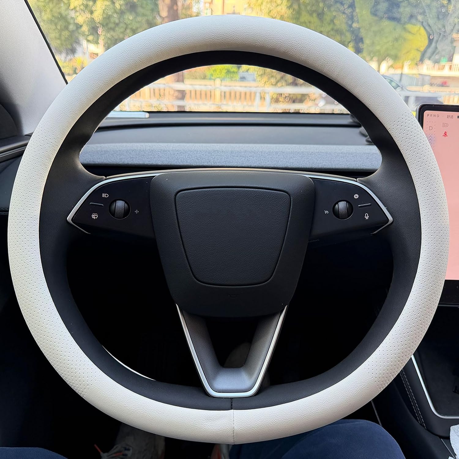 Steering Wheel Cover for Tesla Model 3 Y Non-Slip and Breathable Steering Wheel Cover Protector Tesla Model 3 Y Accessories White
