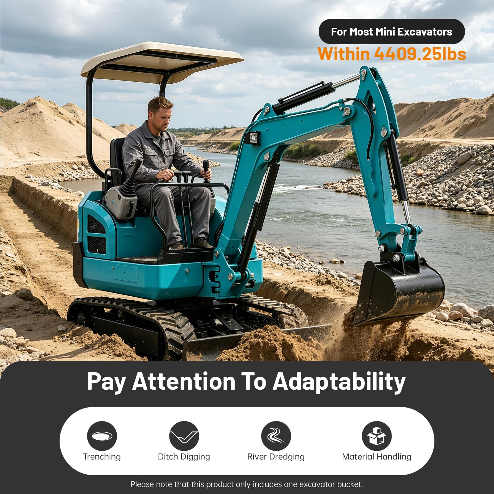 Minibaggerlöffel Baggerlöffel Minibagger Zubehör, für Bagger Bis zu 2T | Baggerschaufel für Erdaushub,Grabenräumung und Materialtransport, Lochabstand 9,05–9,3 cm