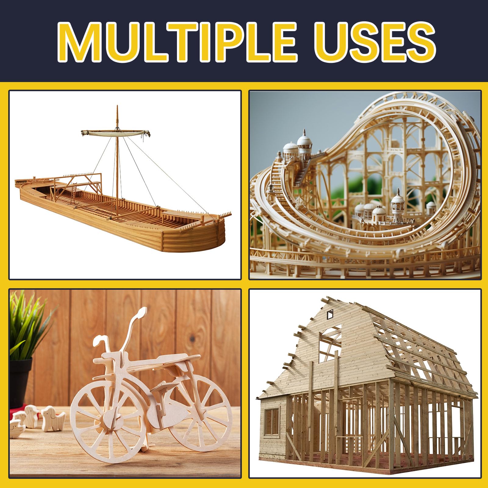 Balsa Wood Sticks - 300 Pack for Crafting & DIY -6