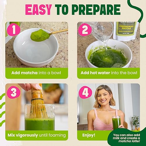 Miniatura 5 de Chamaki Polvo de matcha ceremonial, primera cosecha, estilo japonés, cultivado a sombra, orgánico, grado premium, bolsa de 3.53 onzas, lista para