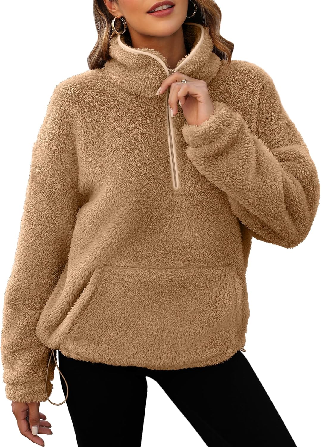 Neineiwu Womens Half Zip Fleece Pullover Fuzzy Oversized Sweatshirts Sherpa Polar Long Sleeve Hoodies With Pockets