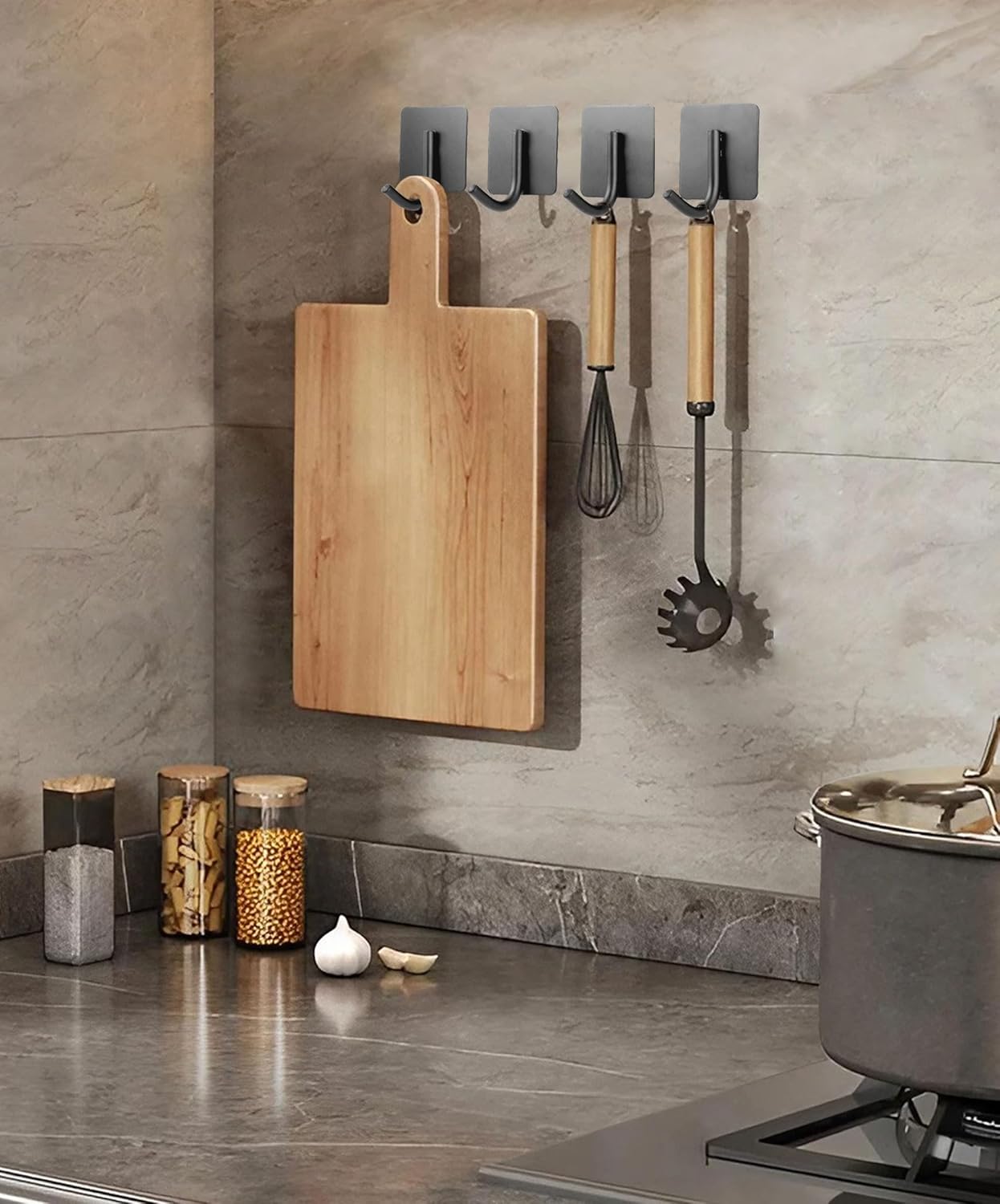 xdgeLoad Adhesive Hooks, 16 Pack Towel Hooks Wall Hooks for Hanging, Stick on Hooks, Adhesive Towel Hooks for Bathroom Door Hanger Kitchen Closet Cabinet Stainless Steel Matte Dark Gray