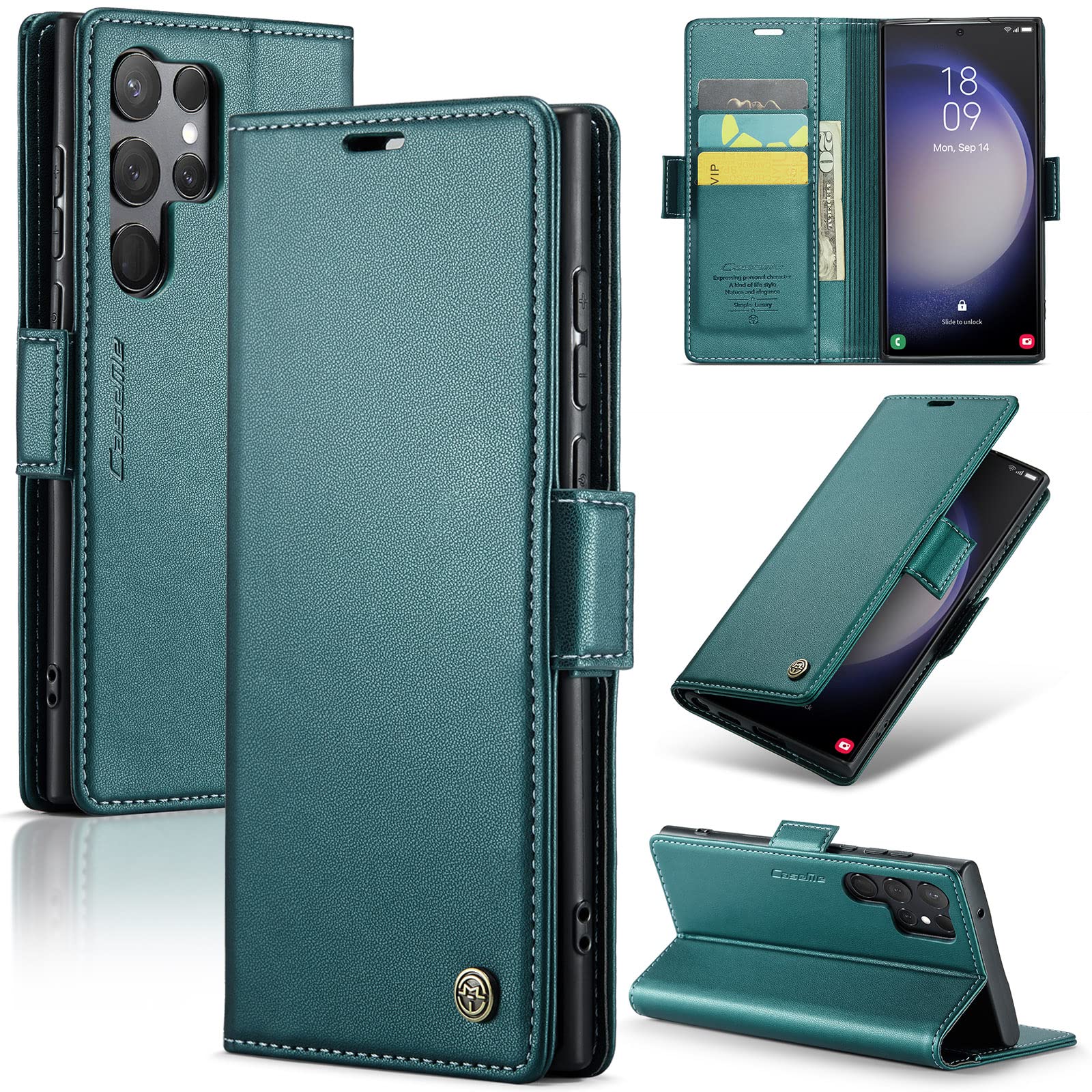 UFinetech Wallet Case for Galaxy S23 Ultra, RFID-Blocking, Card Holder, Slim, Shockproof Flip Cover with Magnetic Closure