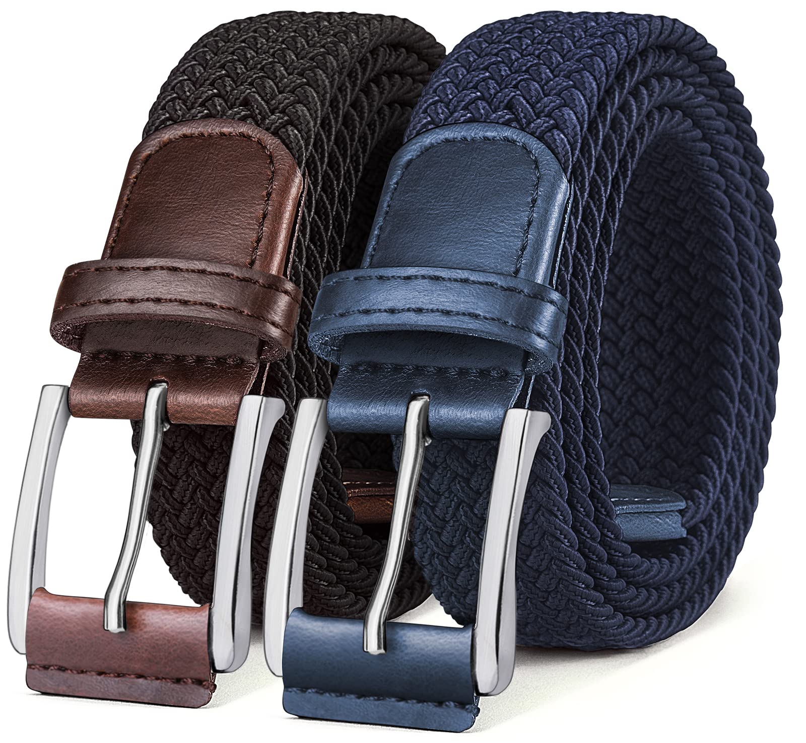 BULLIANT Cintura Uomo 2 Pezzi, Cinture Elastica Intrecciata con Fibbia in Lega di Zinco 35mm