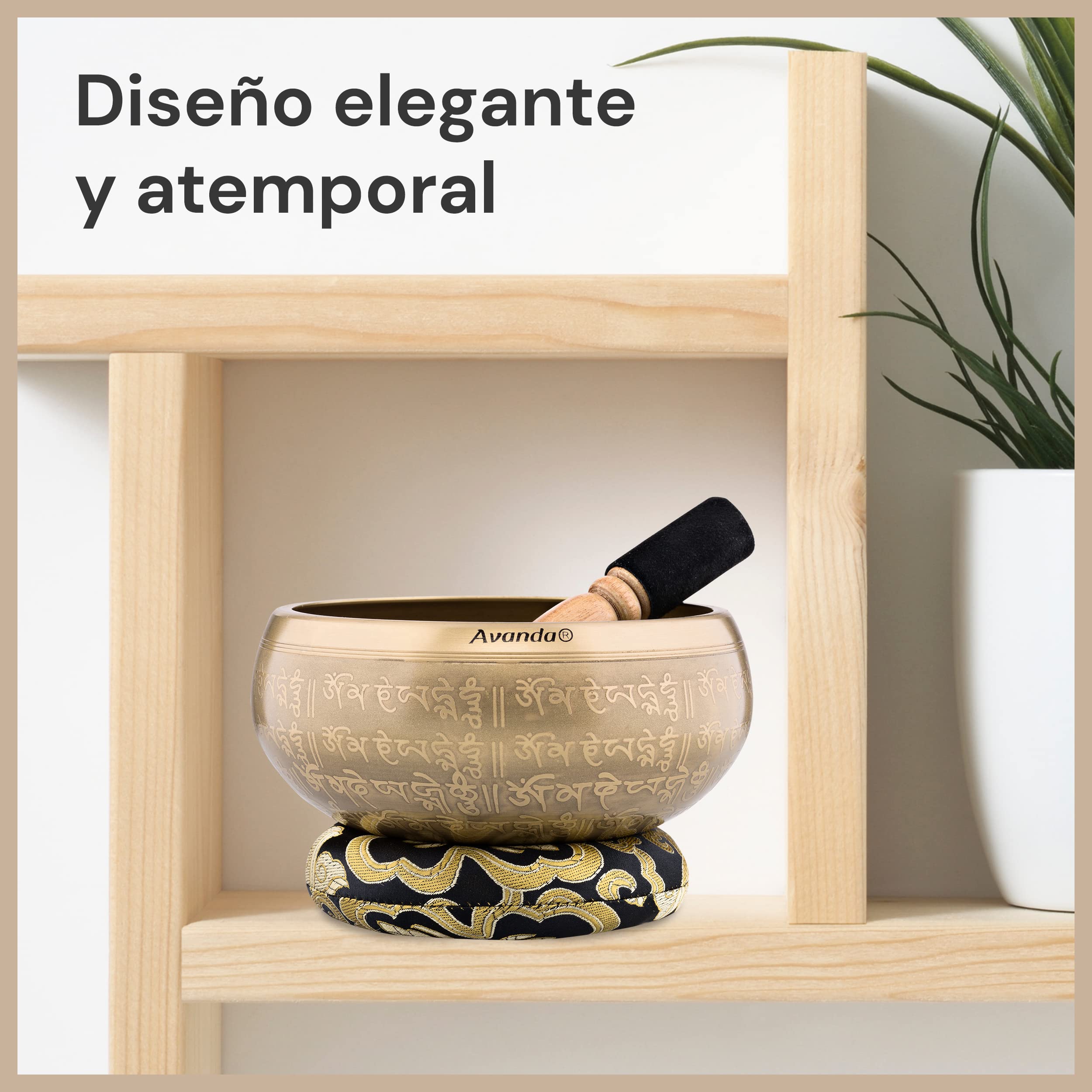Juego de Cuenco Tibetano Om para Yoga, Meditación y Relajación - Cuenco Tibetano Pintado a Mano Ø 16 cm, Mazo Doble con Fieltro y Cuero, Cojín Anular, Bolsa e Instrucciones