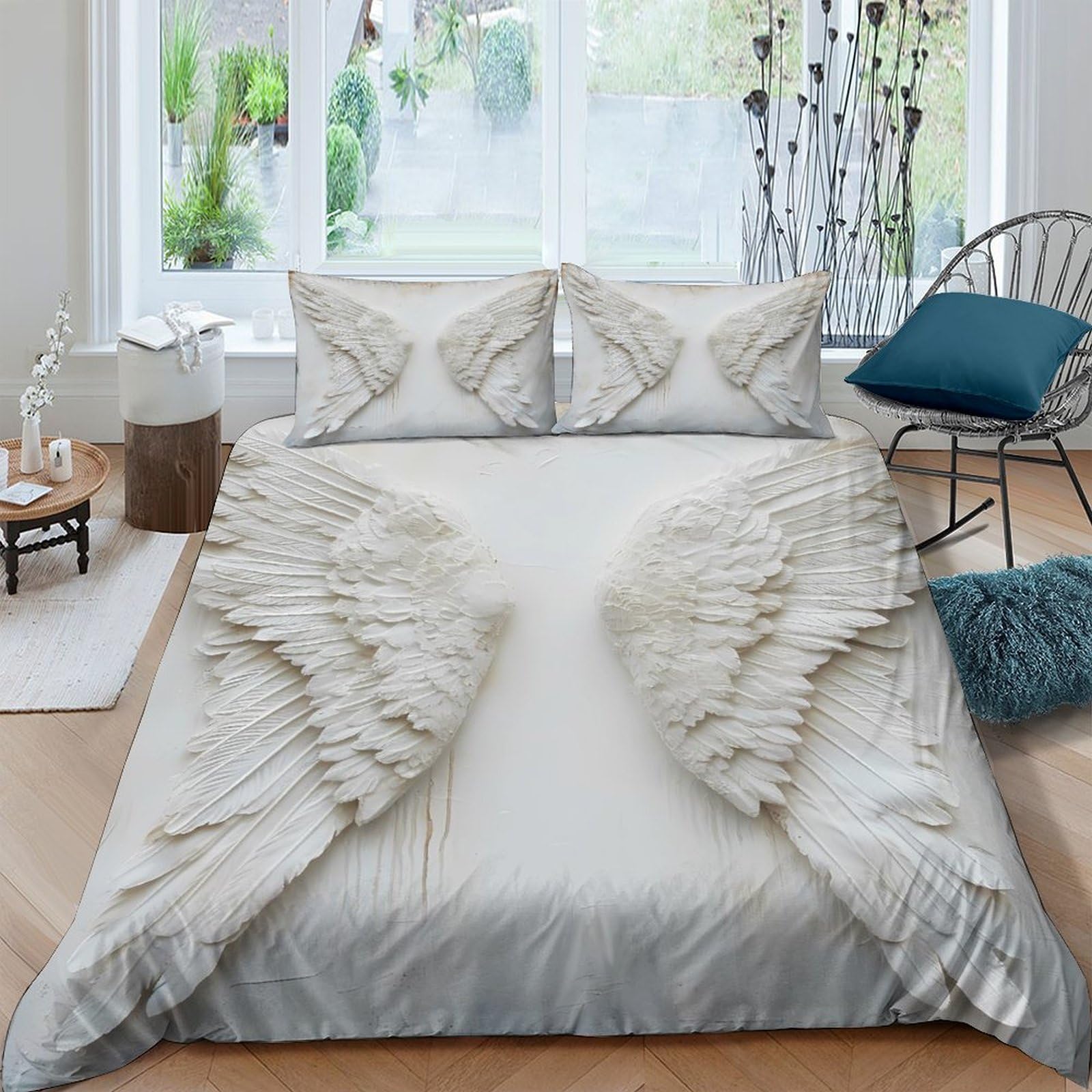 Ctjqhvkz Style-1 3D Printed Angel Wings Fitted Sheet Microfiber Soft Decorative Bed Cover For Bedroom Dorm Mattress Protection Single（135X200cm）