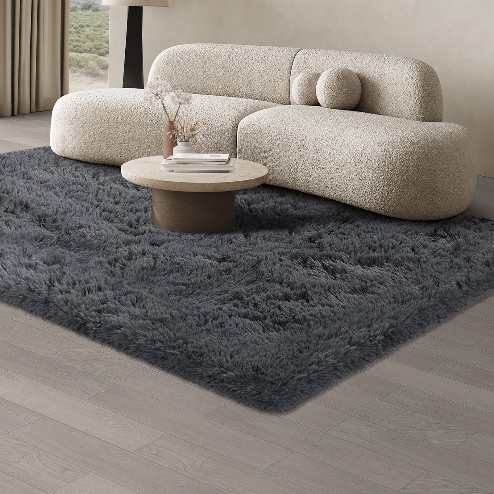 JOJOSEE Rugs Living Room, 140 x 200 cm Grey Area Rug, Anti Slip Soft Fluffy Shaggy Extra Large Floor Carpets Mat for Bedroom, Nursery Bedside (Pure Grey, 140 x 200cm)