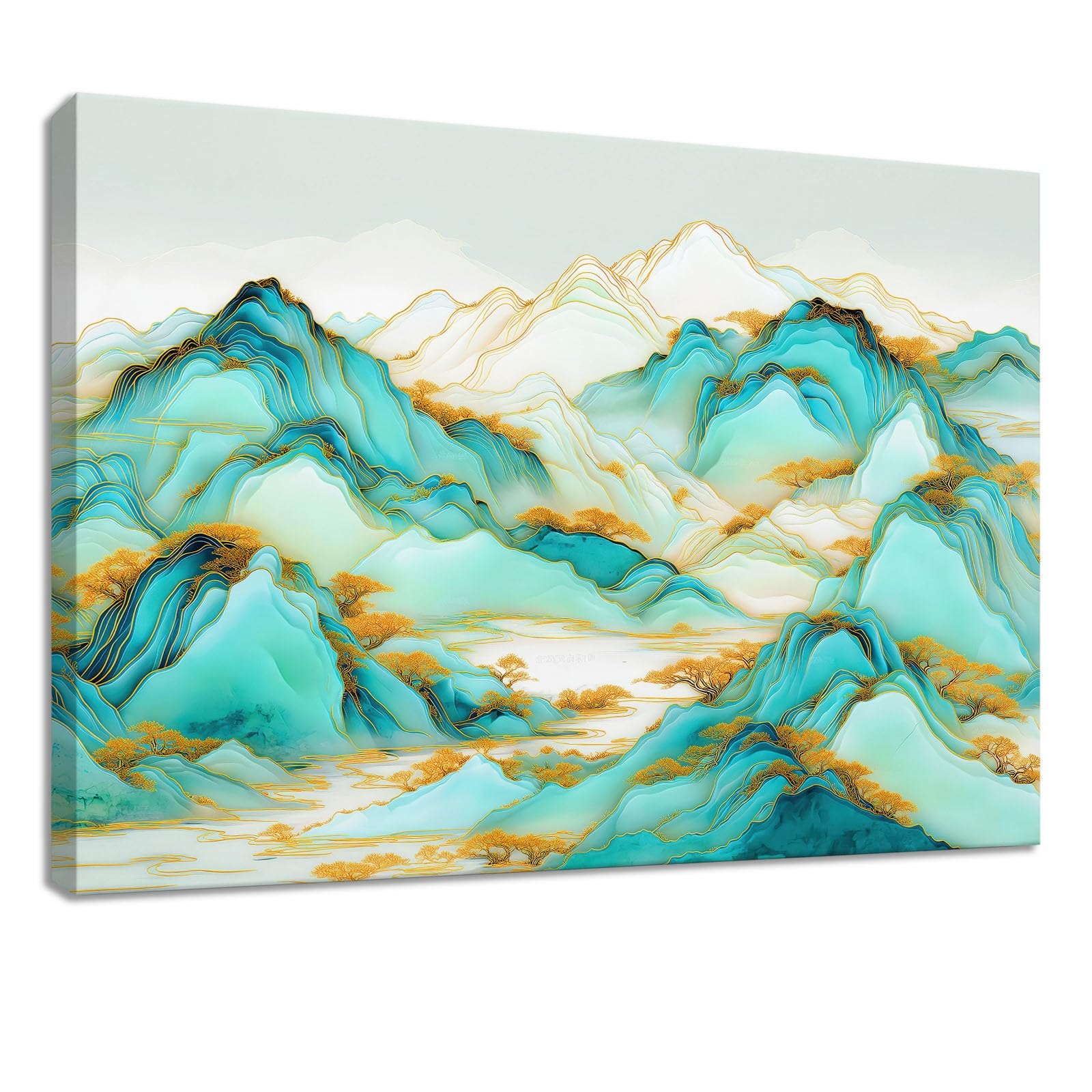 Leinwandbild 100 x 70 cm Leinwandbilder mit Abstrakt, Bild auf Leinwand - Kunstdruck auf Canvas, Bilder Wanddeko für Wohnzimmer, Schlafzimmer, Esszimmer, Tuschmalerei Landschaft Grün