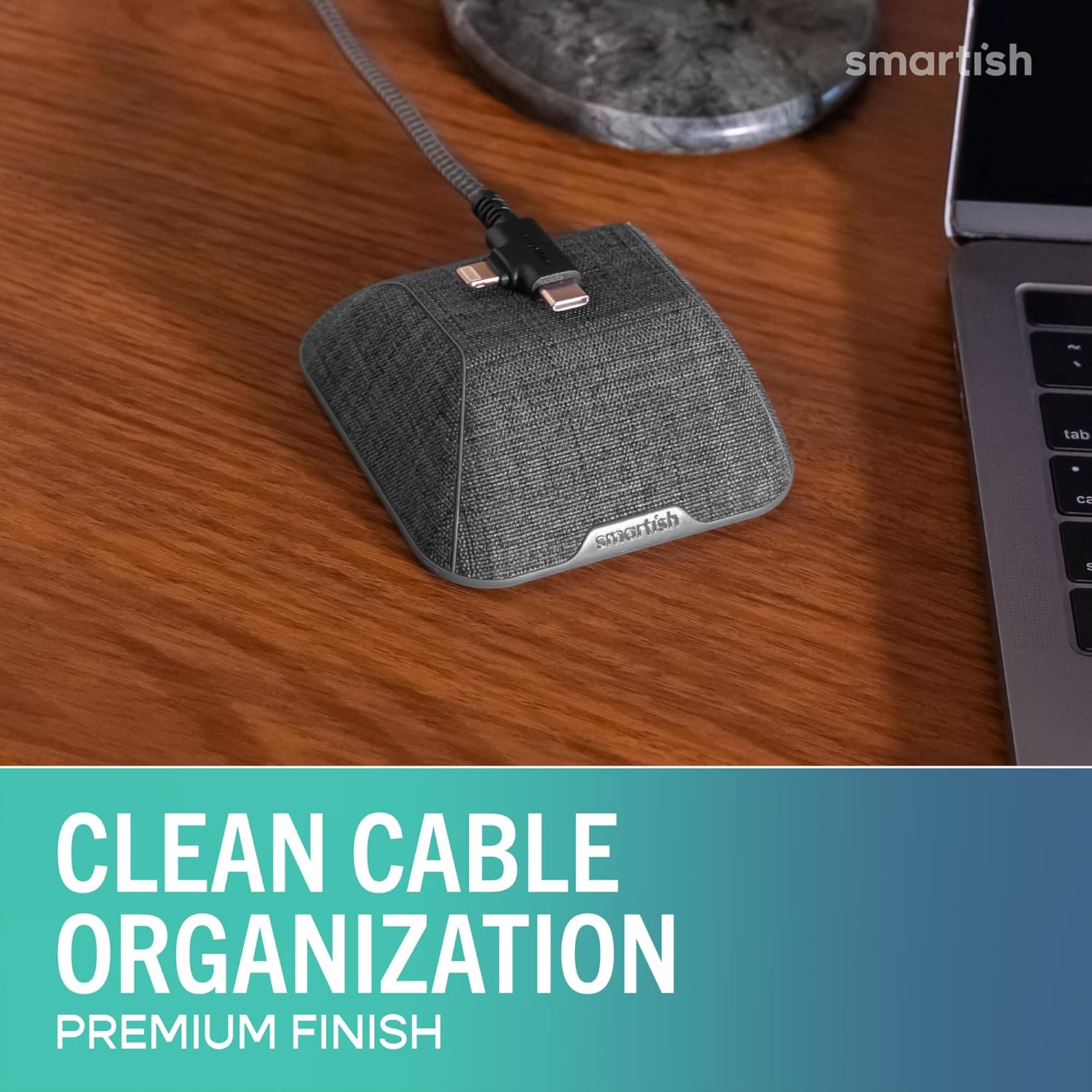 Smartish® Magnetic Cord Holder - Cable Wrangler Organizer with Magnet Clips for Charger Management on Desktop, Nightstand for USB-C + Lightning - No 2 Pencil Gray