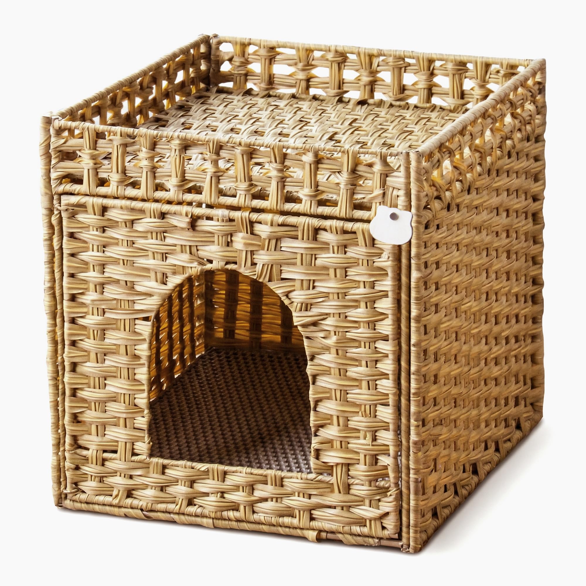 Cat Litter Box Furniture, Rattan Litter Box Enclosure Cabinet for Indoor Cats, Ventilated Covered Litter Box House, Decorative Litter Box Hider with Mat