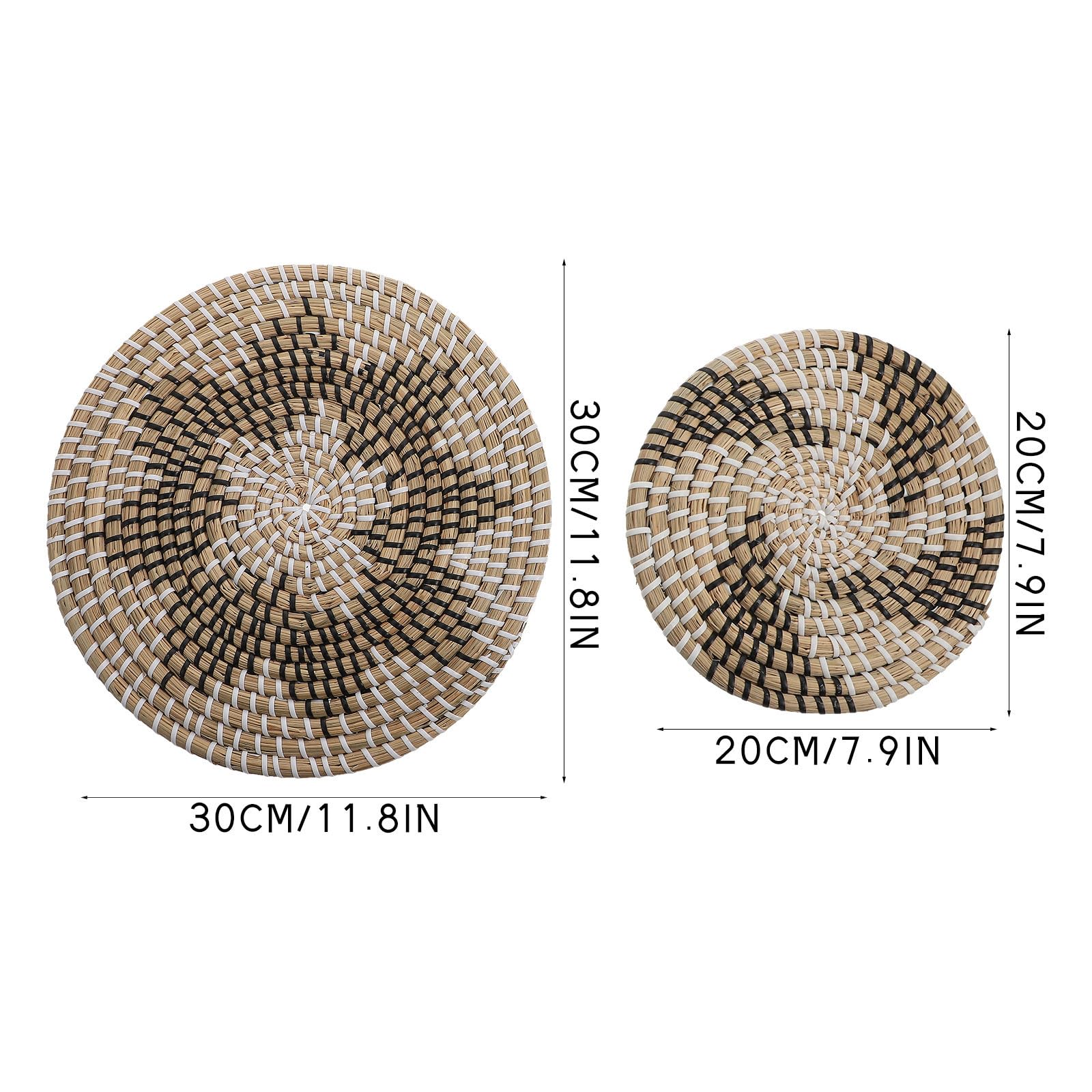 2 Piezas Adorno de Pared Circular Bohemio de Mimbre Beige Diseño