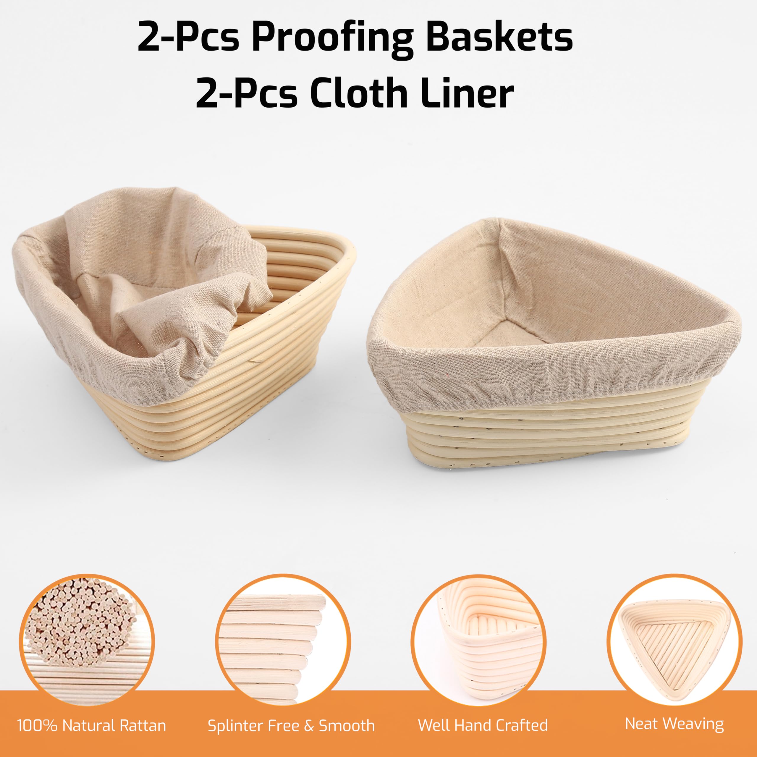 Triangle Brot-Gärkörbchen – Sauerteigkorb, Rattan – Starter-Set zum Backen von Dreiecksbroten – Geschenkset