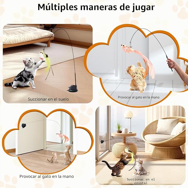 Foto 6 de 7 de Cozary 4 Piezas Juguetes para Gatos, Interactivo Juguete Gato con Ventosa