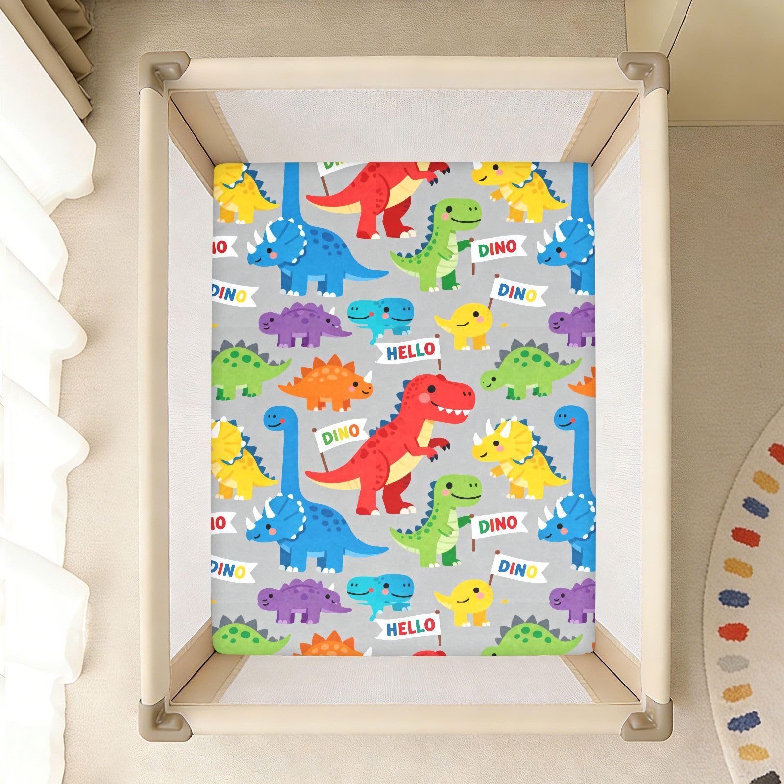 Lenzuola per culla con motivo dinosauro per neonati e ragazze, in cotone, ultra morbido, decorazione per lettino per bambini, confezione da 1