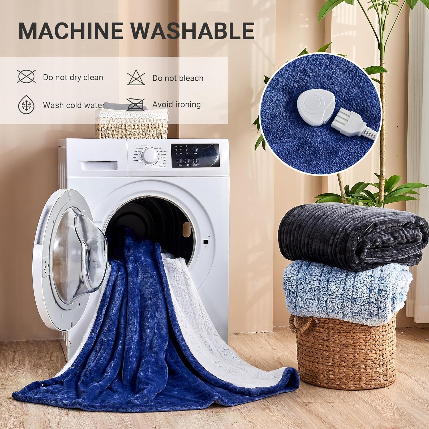 Electric Blanket Heated Throw, Soft Flannel Heating Blanket with 8 Hours Auto Off 10 Fast Heating Levels Machine Washable Sherpa Heated Blanket with Overheating Protection