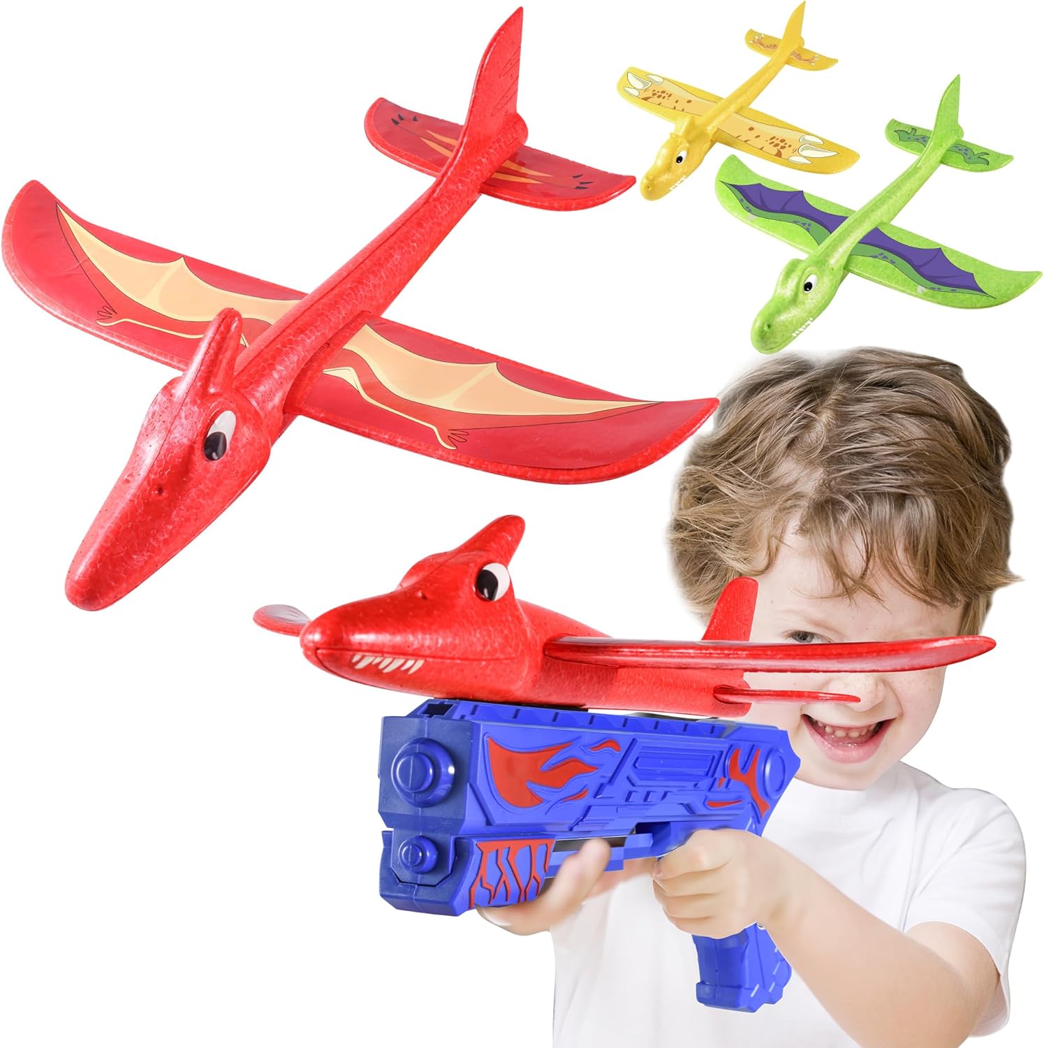 Tangger Katapult Flugzeug Spielzeug - 4-tlg. Set Mit Wurfgleitern Aus Schaumstoff (Blau & Rot)