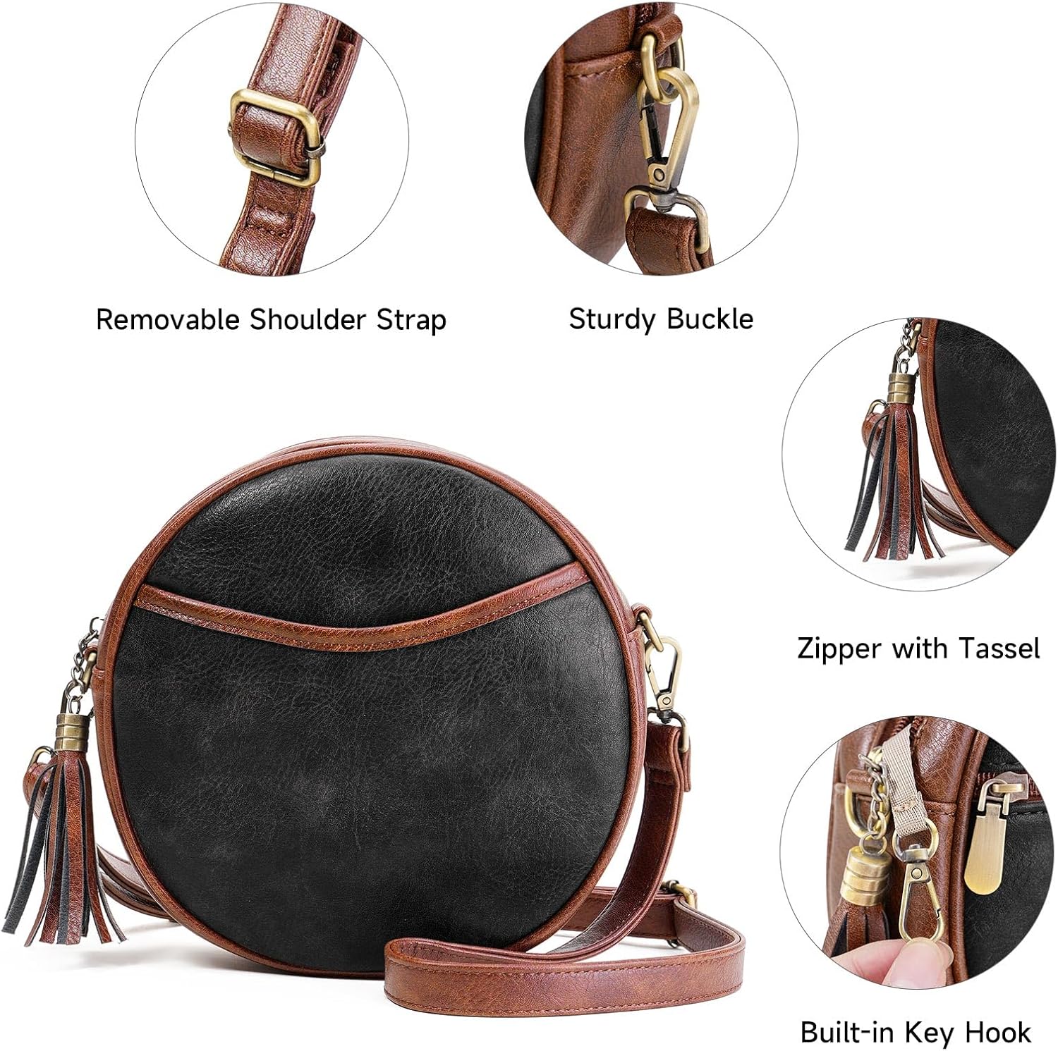 GAEKEAO Crossbody Bag for Women Circle Purse Small Vegan Leather Cross body Shoulder Bag Trendy Designer Round Purses - Image 6