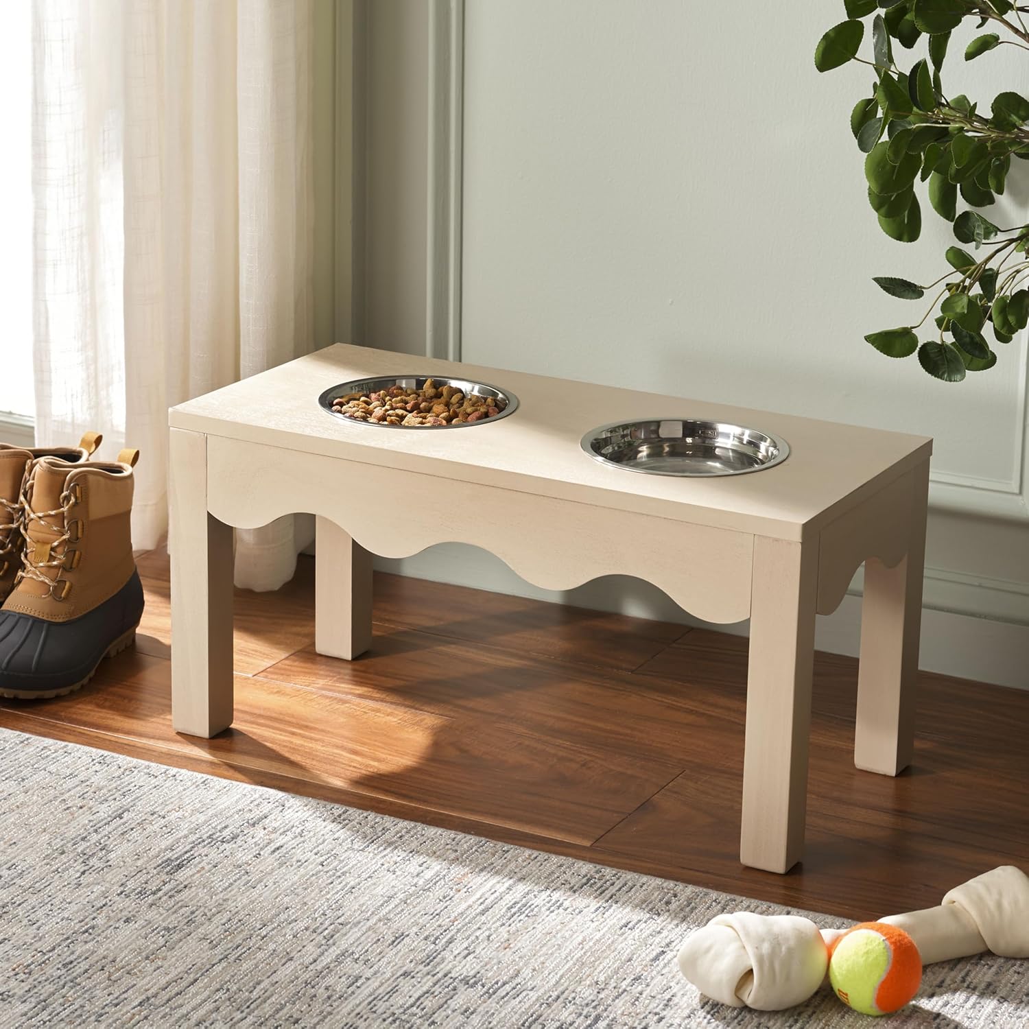 SAFAVIEH Home Collection Lilith Natural Brown Elevated Raised Pet Feeder Dog Bowl Stand