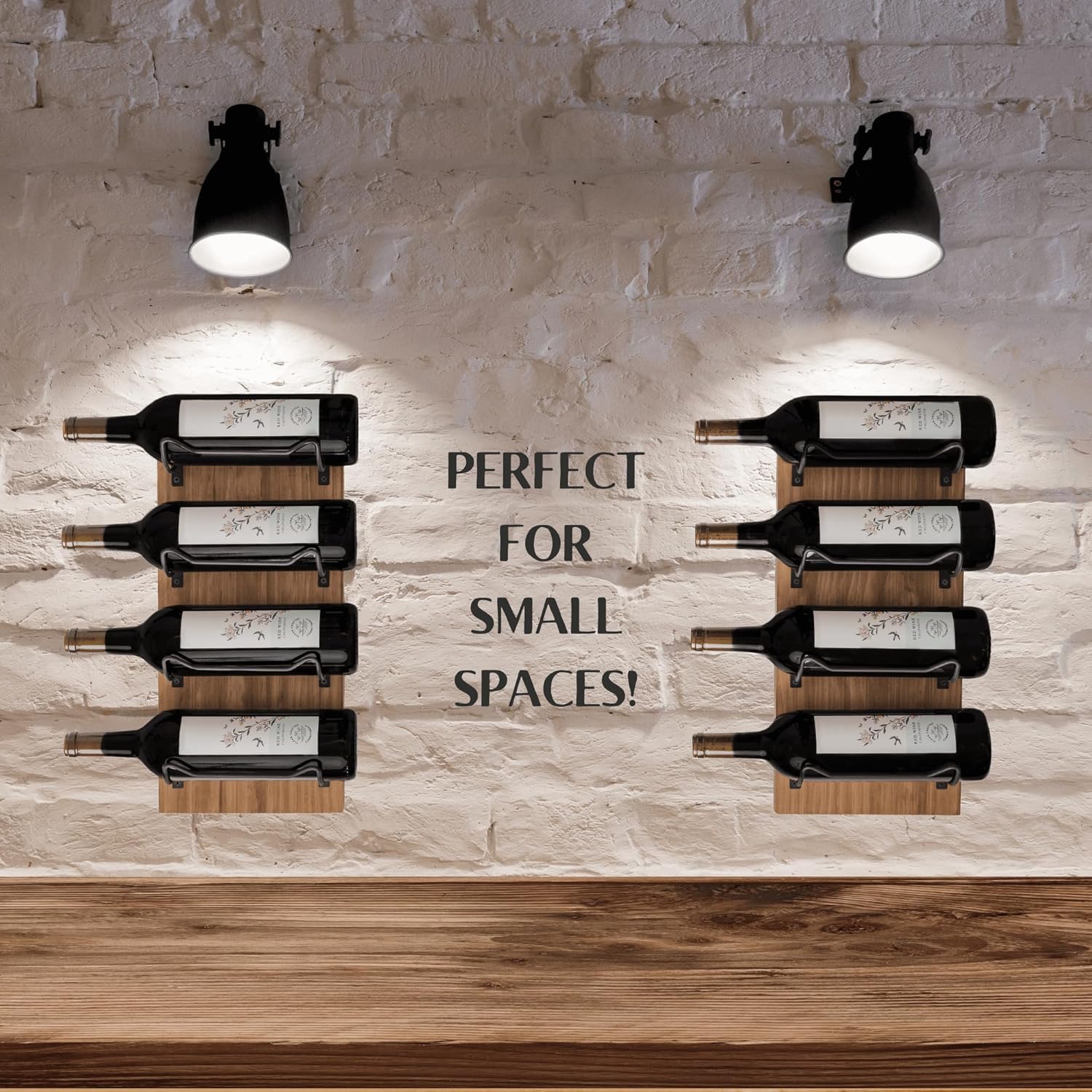 Wine Rack Wall Mounted | Wooden Wall Wine Rack with 8 Bottle Storage and Matte Black Brackets | Wine Wall Rack with Rustic Finish | Perfect for Small Spaces