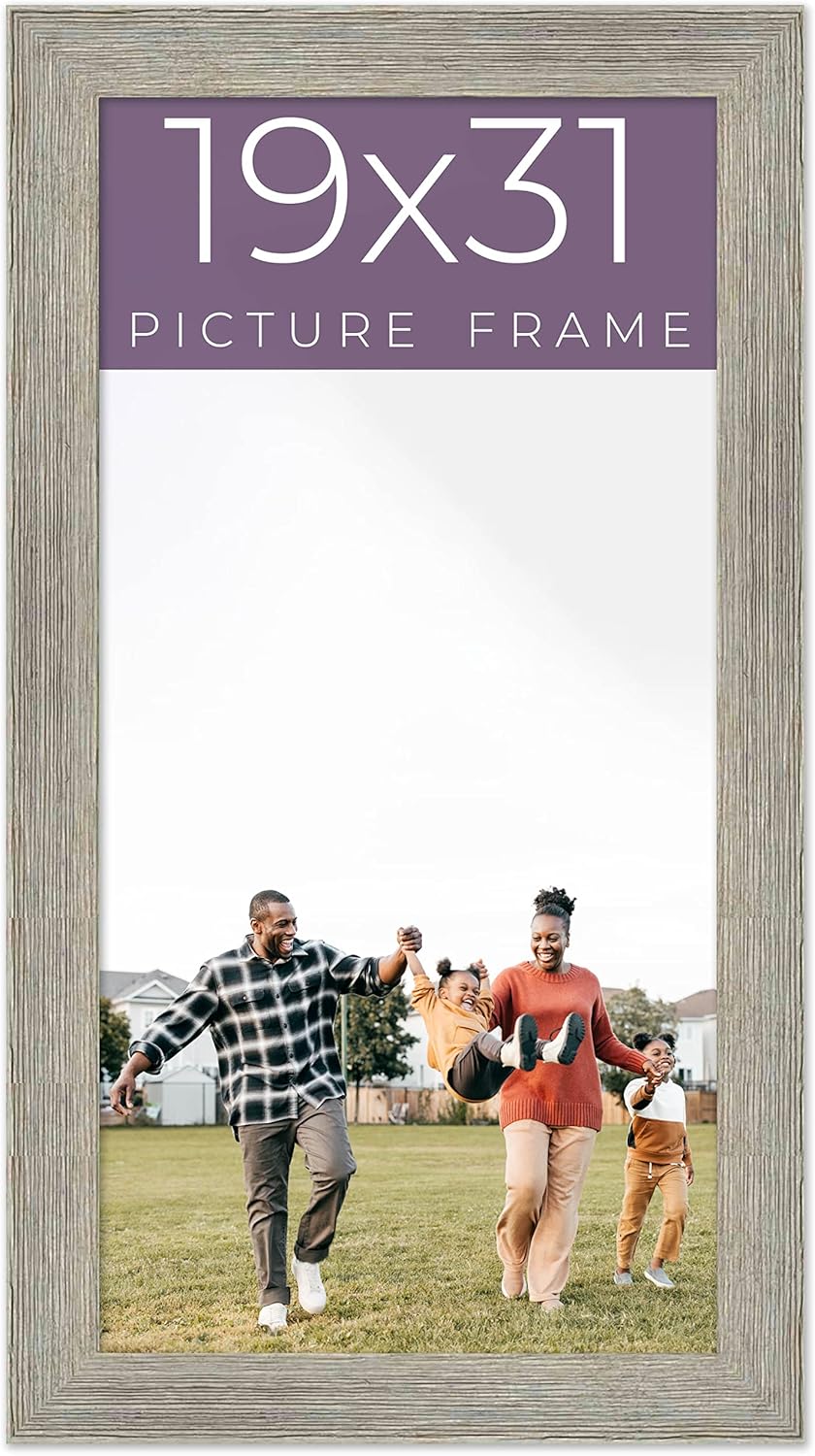 19x31 Frame Grey Real Wood Picture Frame Width 1.5 Inches | Interior Frame Depth 0.5 Inches | Barn Grey Distressed Photo Frame Complete with UV Acrylic, Foam Board Backing & Hanging Hardware
