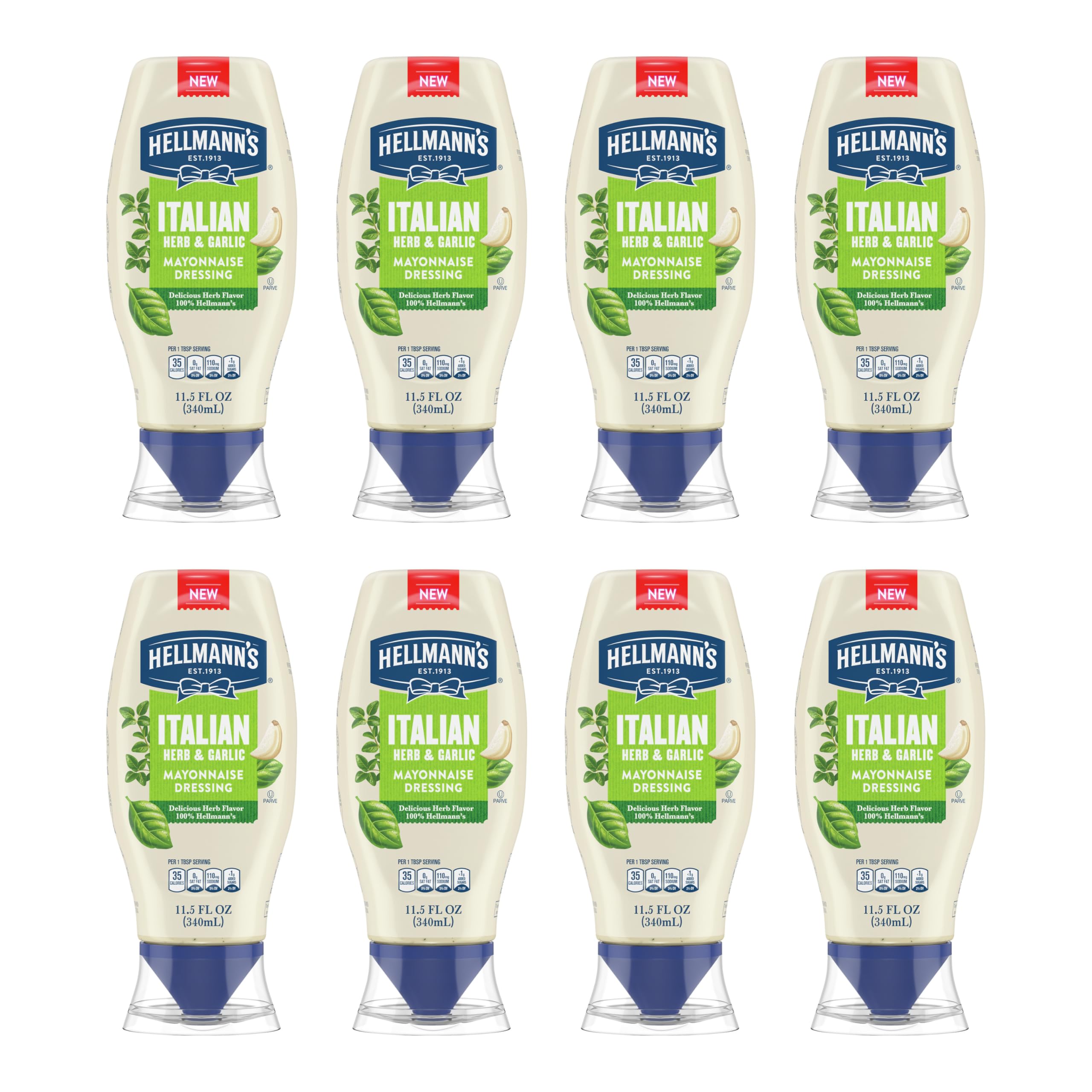 Hellmann's Mayonnaise Dressing 8 Count Italian Herb & Garlic for a Deliciously Creamy Condiment, with Real Ingredients & No Artificial Flavors, 11.5 oz