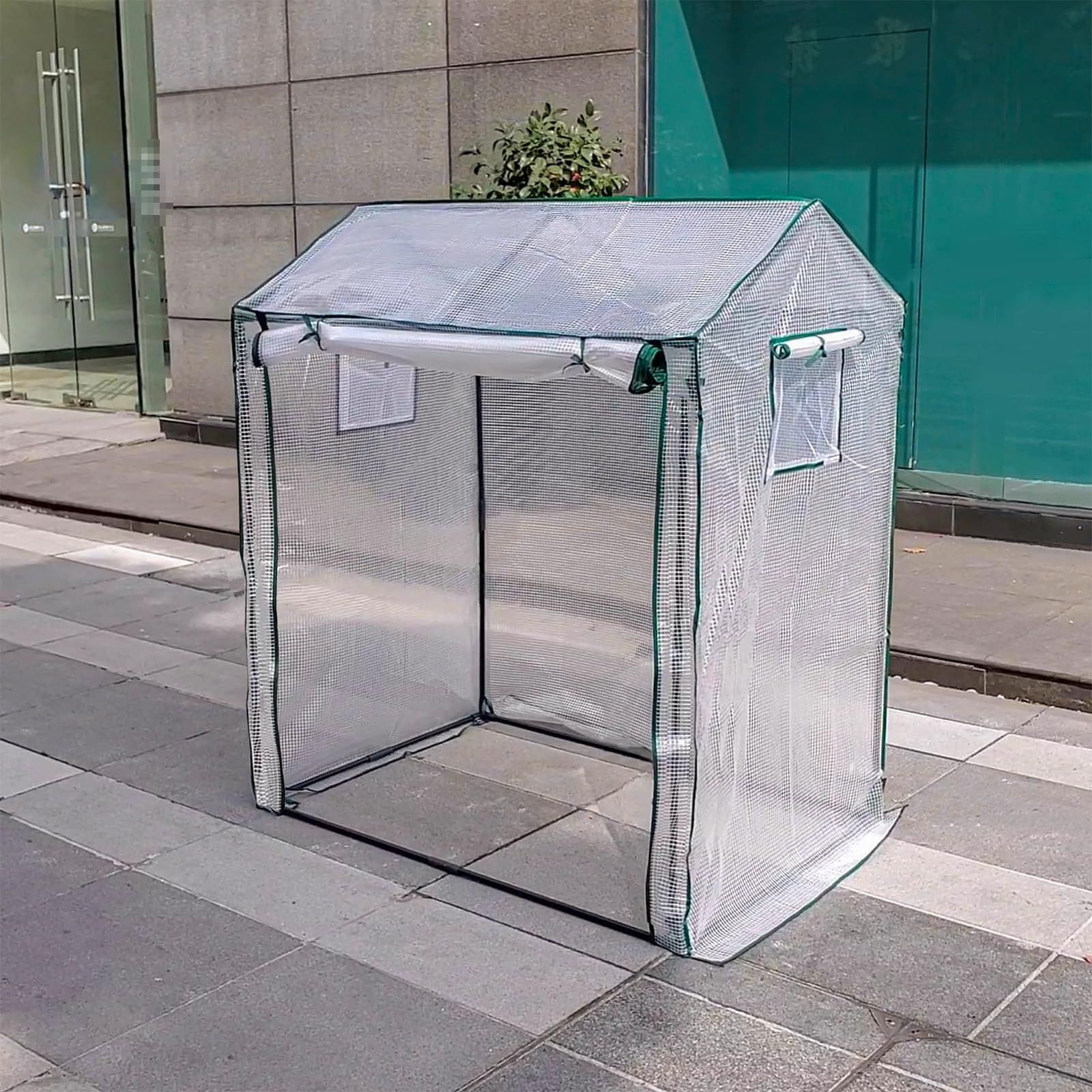 Mała Szklarnia Roślin na Zewnątrz Brama Rolowana z Oknem Namiot Zimowy do Roślin Stelaż z Rur Żeliwnych Złącza Plastikowe Nadaje Się na Tarasy, Podwórka i Werandy(A)
