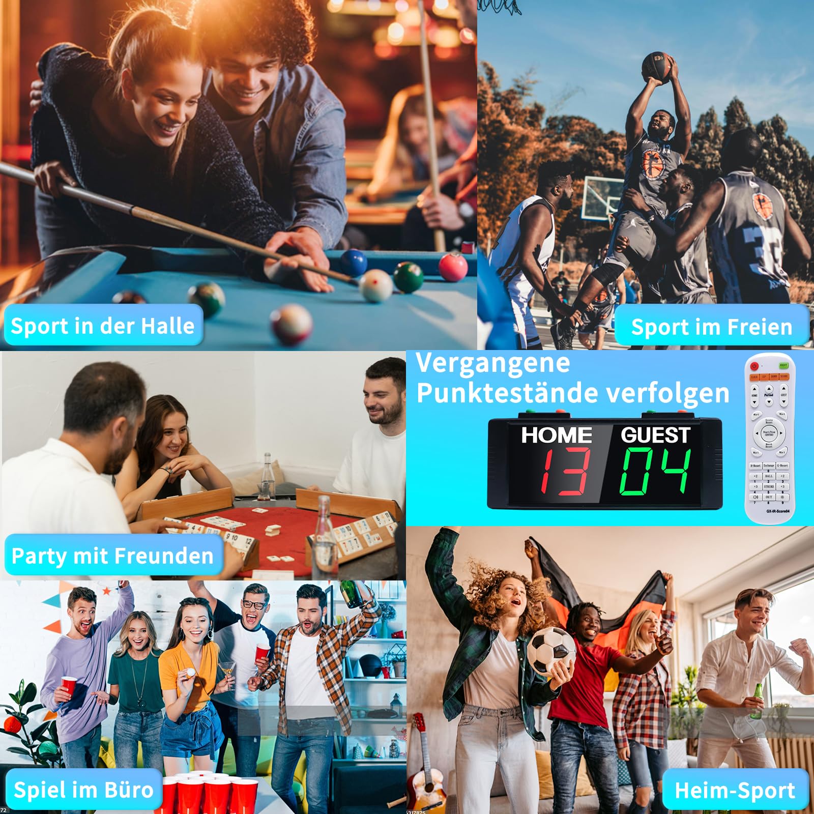 LED Elektronische Anzeigetafel Fussball, Tragbare Cornhole Zähltafel mit Ständer, Digitale Tischtennis Zähler, Tennis Punktezähler, Digital Scoreboard für Volleyball, Badminton, Pool Sports