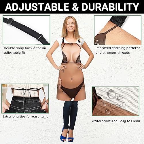 Miniatura 5 de Funny Creative Chef Apron with 3D Muscle Man Adjustable Sexy Kitchen Apron Waterproof Aprons BBQ Party Xmas Gift